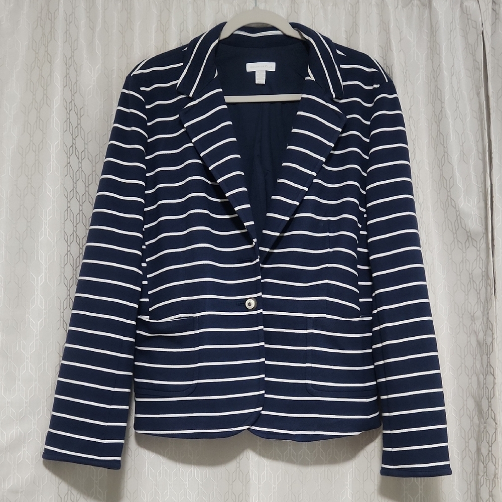 Charter Club Navy and White Striped Blazer